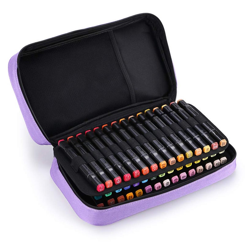 BTSKY Art Marker Carrying Case Lipstick Organizer-60 Slots Canvas Zippered Storage for Touch Spectrum Noir Paint Sharpie Markers, Empty Wallet Only (Purple) - Image 1